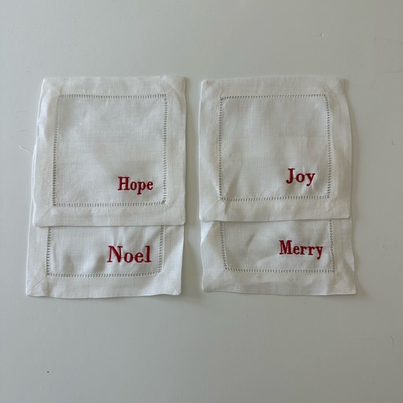 Embroidered cocktail napkins, set of 4, color red, size 6x6 - Picture 6 of 7